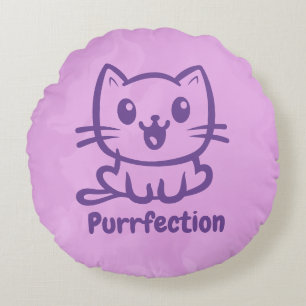 Purrfection, Very Cute Anime Cat Round Pillow