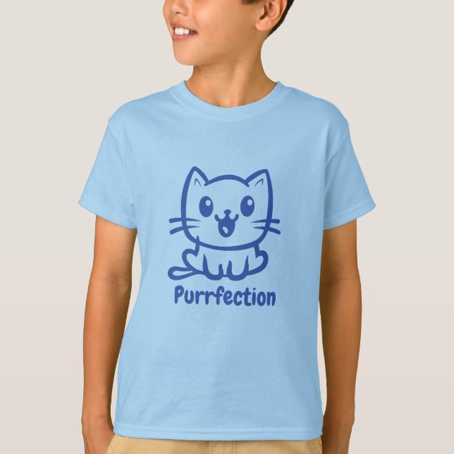 Purrfection, Very Cute Anime Cat T-Shirt (Front)