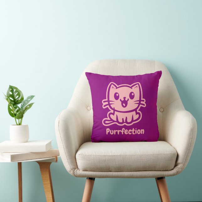 Purrfection, Very Cute Anime Cat Throw Pillow (Chair)