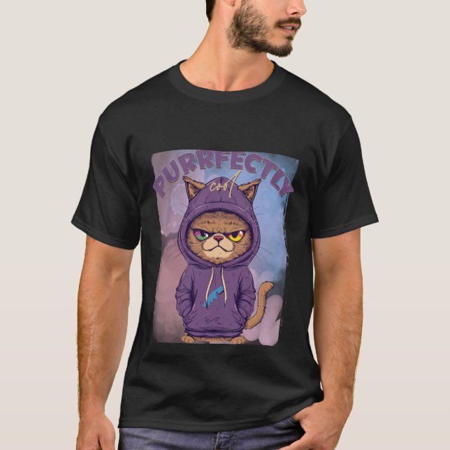Purrfectly Cool Sassy Cat in Hoodie  ✨💜🐈 T-Shirt (Front)
