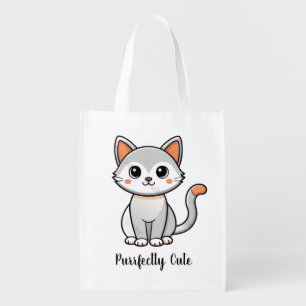 Purrfectly Cute Grey Kitten Reusable Grocery Bag