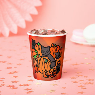 Purrfectly Haunted: Cats and Pumpkins in Halloween Paper Cups