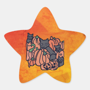 Purrfectly Haunted: Cats and Pumpkins in Halloween Star Sticker
