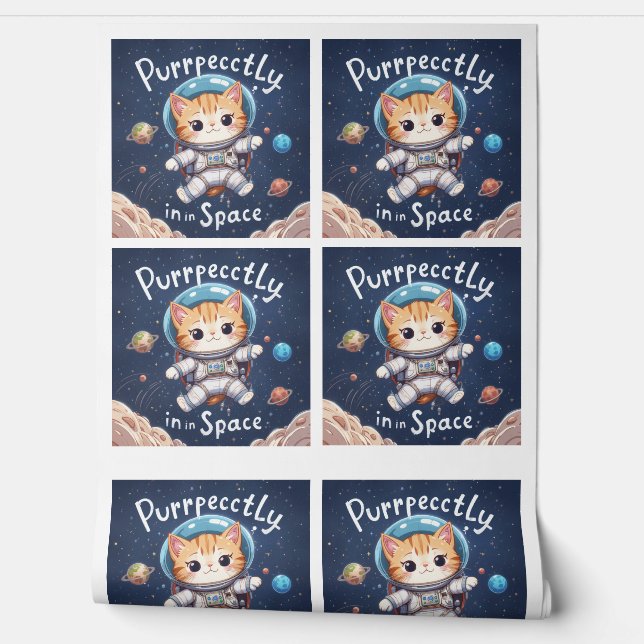  Purrfectly in Space Kawaii Astronaut Cat Galaxy Wallpaper (Unrolling)