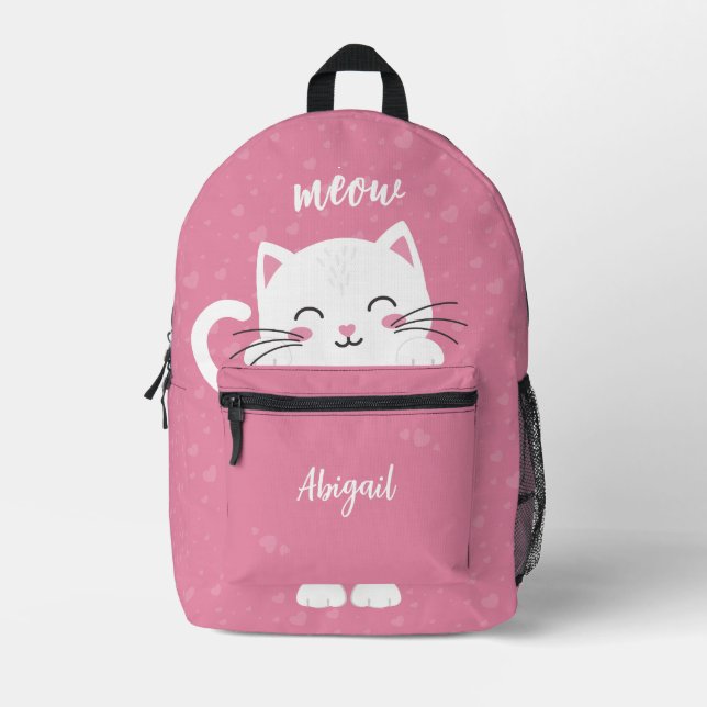 Purrfectly Pink Kitty Printed Backpack (Front)