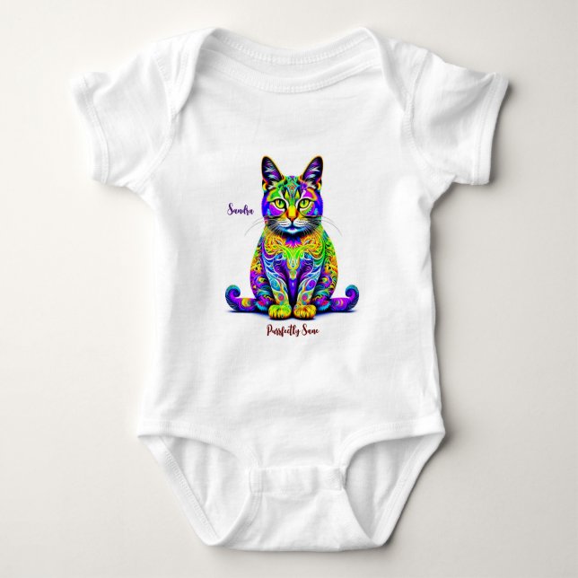 Purrfectly Sane Whimsical Psychedelic Cat T-Shirt (Front)