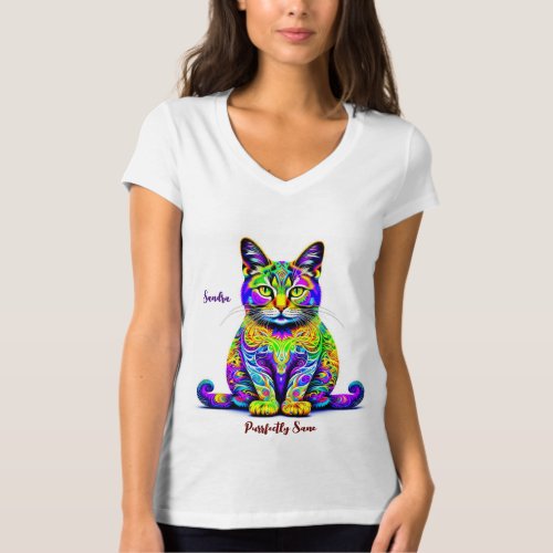 Purrfectly Sane Whimsical Psychedelic Cat T_Shirt