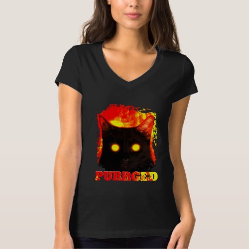 Purrged funny cat from hell illustration T_Shirt