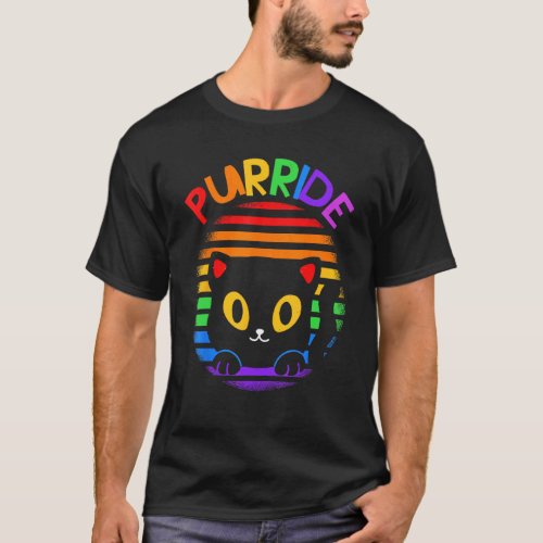 Purride Ally Cat Rainbow LGBT Pride Month Feline L T-Shirt