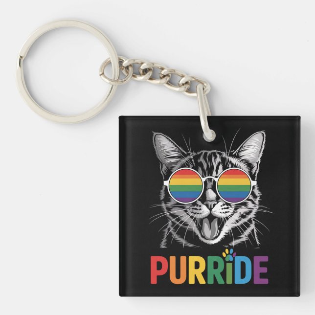 Purride Cat Gay Lesbian Rainbow LGBTQ Ally Pride Keychain (Front)