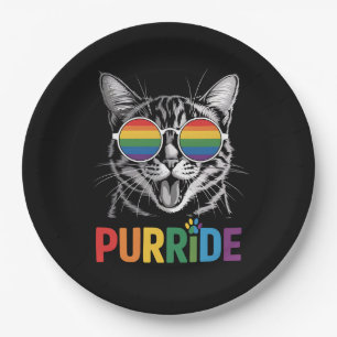 Purride Cat Gay Lesbian Rainbow LGBTQ Ally Pride Paper Plates