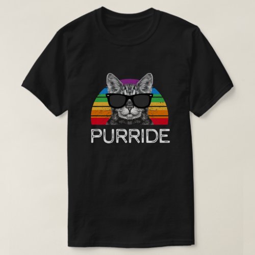 Purride Cat Gay Pride Month Rainbow Retro Funny T_Shirt