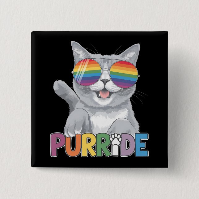 Purride Cat Sunglasses Gay Pride Rainbow LGBTQ Button (Front)
