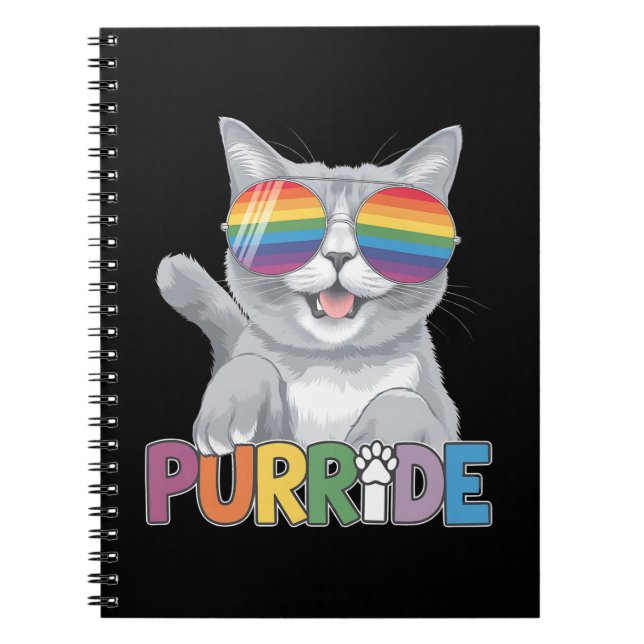 Purride Cat Sunglasses Gay Pride Rainbow LGBTQ Notebook (Front)