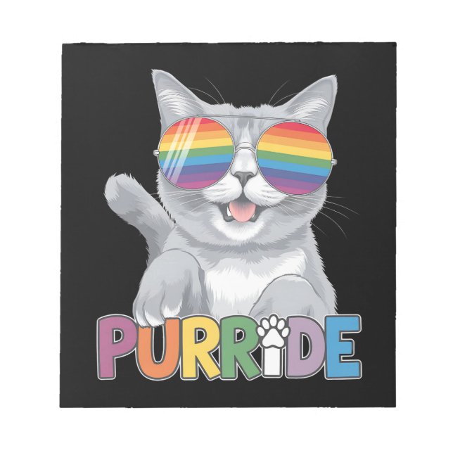 Purride Cat Sunglasses Gay Pride Rainbow LGBTQ Notepad (Front)