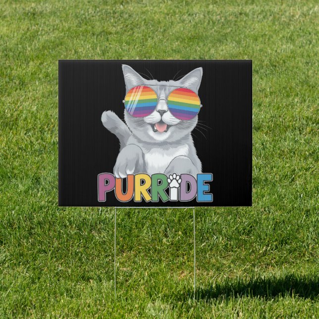 Purride Cat Sunglasses Gay Pride Rainbow LGBTQ Sign (Insitu)