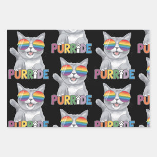 Purride Cat Sunglasses Gay Pride Rainbow LGBTQ Wrapping Paper Sheets