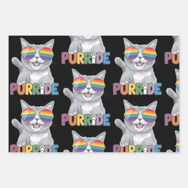 Purride Cat Sunglasses Gay Pride Rainbow LGBTQ Wrapping Paper Sheets (Front)