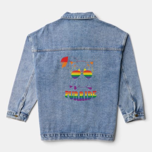Purride  Cute Gay Cat  Lesbian  Rainbow  Denim Jacket