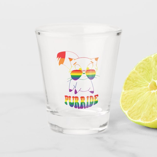 Purride | Cute Gay Cat | Lesbian | Rainbow Shot Glass (Front)