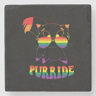Purride Cute Gay Cat Lesbian Rainbow Stone Coaster