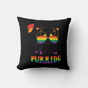 Purride Cute Gay Cat Lesbian Rainbow Throw Pillow