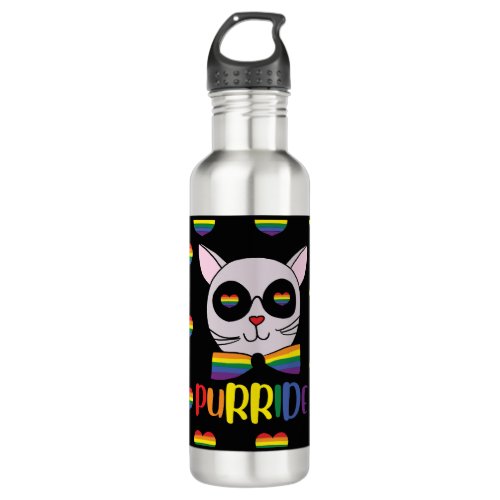 Purride Cute Gay Cat LGBTQ Pride Stainless Steel Water Bottle