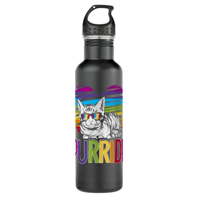 Purride LGBT Gay Pride Cat LGBTQ Pride Month 2019  Stainless Steel Water Bottle (Front)