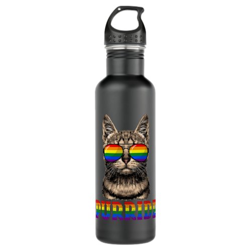 Purride LGBT Gay Pride Rainbow Cat Lover Cat Dad Stainless Steel Water Bottle