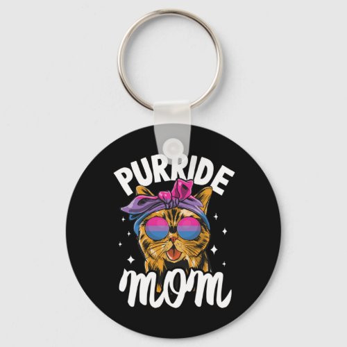Purride Mom Cat Funny Bi Pride Keychain
