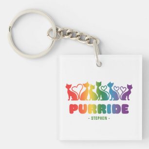 Purride – Rainbow Cat Silhouette LGBTQ+ Pride Pun Keychain