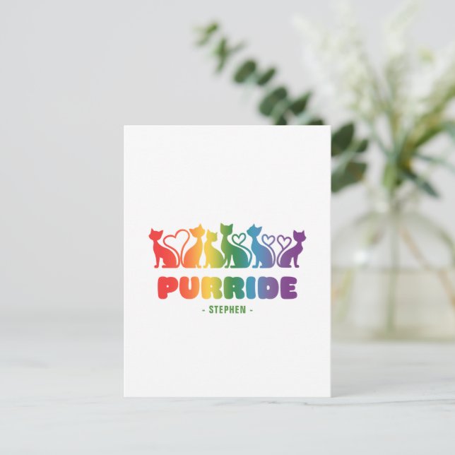 Purride – Rainbow Cat Silhouette LGBTQ+ Pride Pun Postcard (Standing Front)