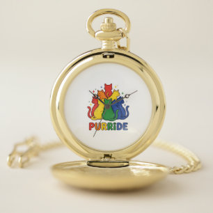 Purride Rainbow Cat Vintage Vector Design_1 Pocket Watch