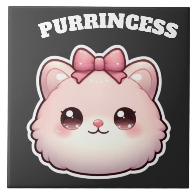 Purrincess Cute Pink Kitty Bow Design Ceramic Tile (Front)