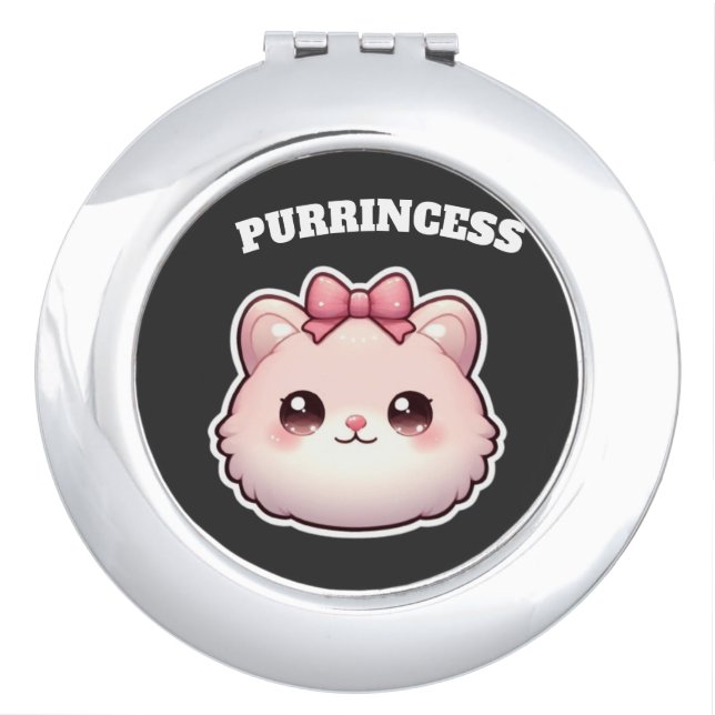 Purrincess Cute Pink Kitty Bow Design Compact Mirror (Front)