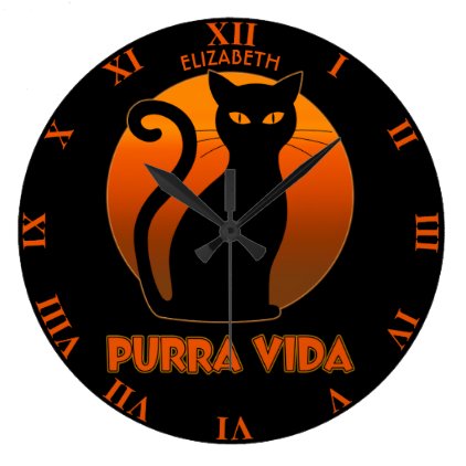 Purring Cat And Sun Purra Vida Pure Life Funny Large Clock