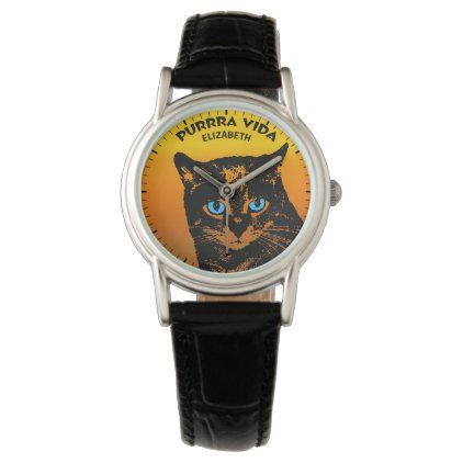 Purring Cat And Sun Purrra Vida Pure Life Cool Wristwatch