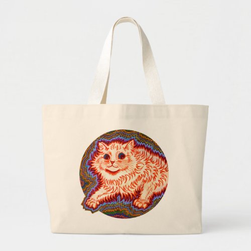 Purring Cat Good Vibes Positive Energy Happy Fun Large Tote Bag