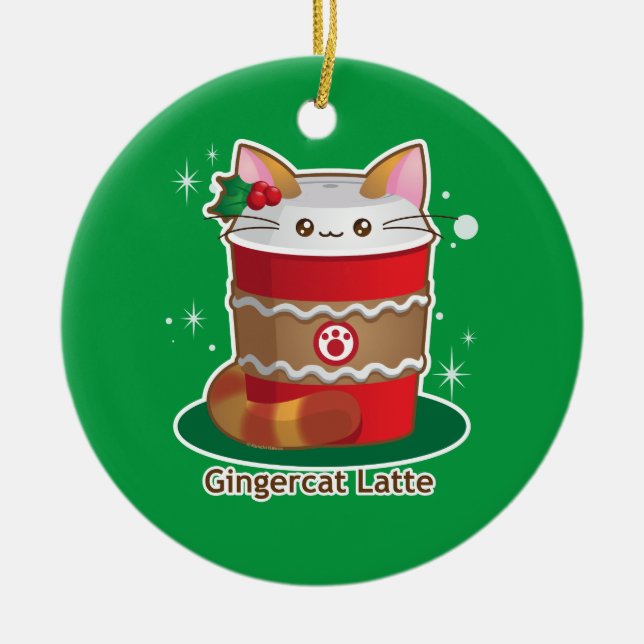 Purrista Pawfee: Cute Holiday Ginger Cat Coffee Ceramic Ornament (Front)