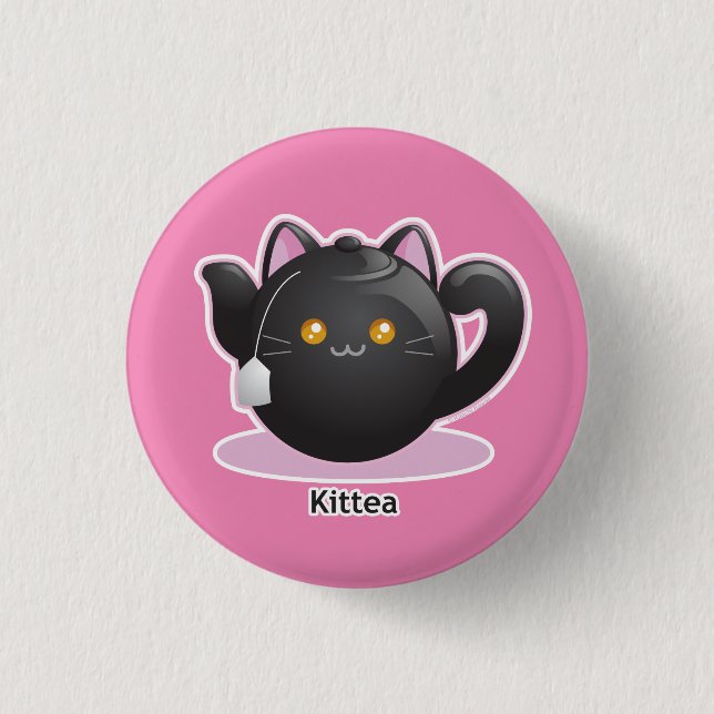 Purrista Pawfee: Kitty Tea Pot Pinback Button (Front)