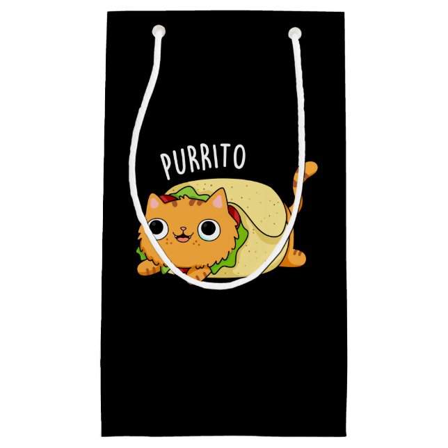 Purrito Funny Cat Burrito Pun Dark BG Small Gift Bag (Front)
