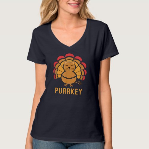 Purrkey Turkey Cat Pun Funny Thanksgiving Cat Love T_Shirt