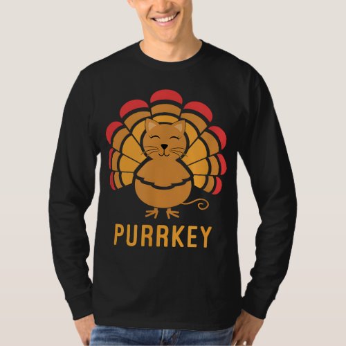Purrkey Turkey Cat Pun Funny Thanksgiving Cat Love T_Shirt