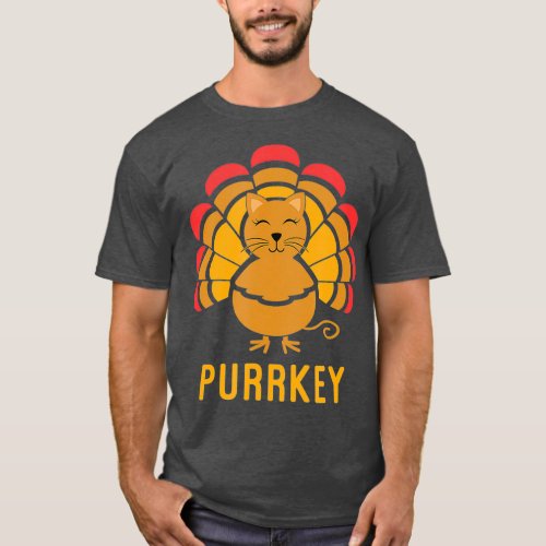 Purrkey Turkey Cat Pun Funny Thanksgiving Cat T_Shirt