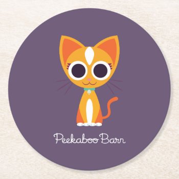 Purrl The Cat Round Paper Coaster by peekaboobarn at Zazzle