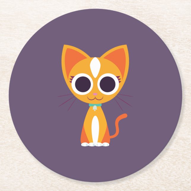 Purrl the Cat Round Paper Coaster (Front)