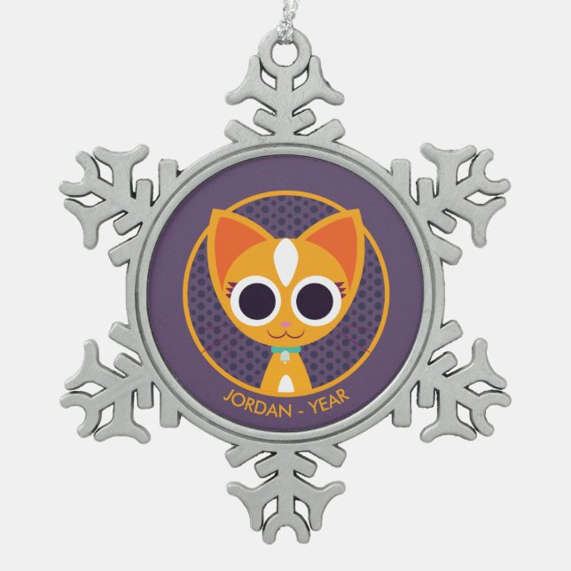 Purrl the Cat Snowflake Pewter Christmas Ornament (Front)