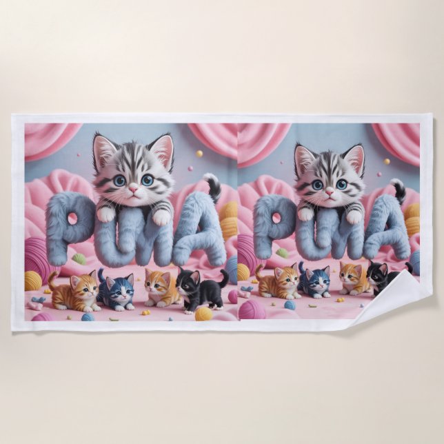PURRMA Cute Kitten Beach Towel (Front)