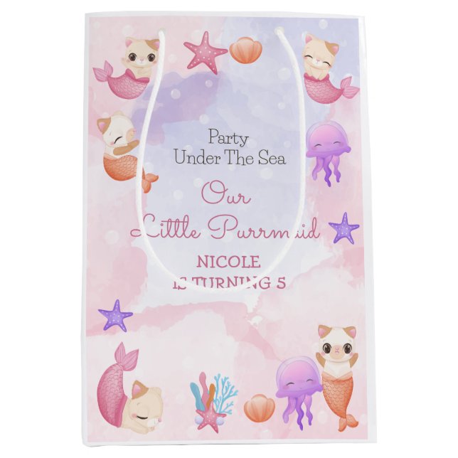 Purrmaid cat mermaid cute girl birthday medium gift bag (Front)