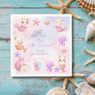 Purrmaid cat mermaid cute girl birthday napkins